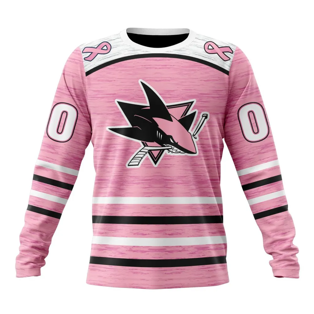 NHL San Jose Sharks Special Pink Fight Breast Cancer Design St2304 Long Sleeved Sweatshirt 