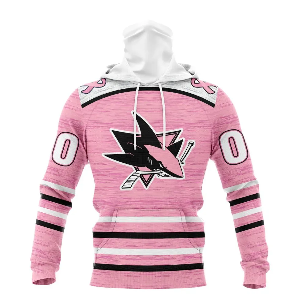 NHL San Jose Sharks Special Pink Fight Breast Cancer Design St2304 Mask Hoodie