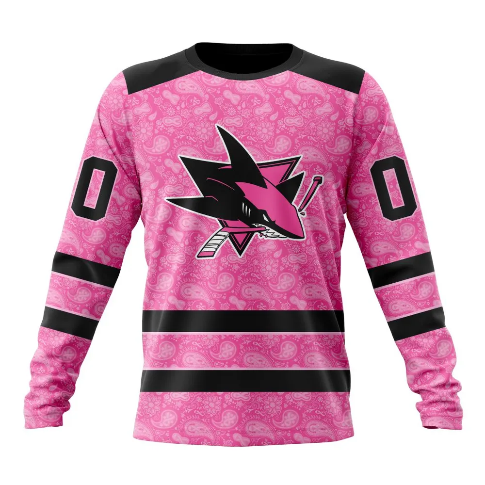 NHL San Jose Sharks Special Pink Fight Breast Cancer St2306 Long Sleeved Sweatshirt 