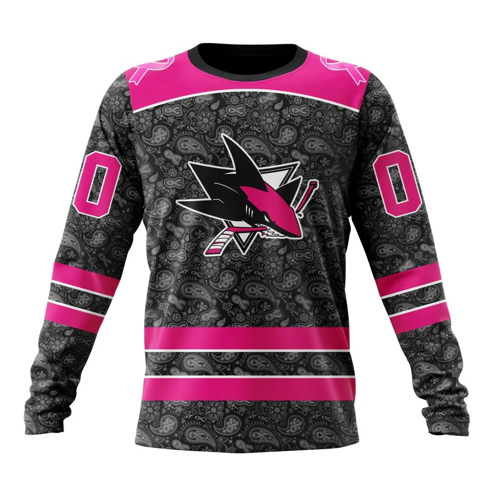 NHL San Jose Sharks Special Pink In The Rink Fight Breast Cancer St2301 Long Sleeved Sweatshirt 