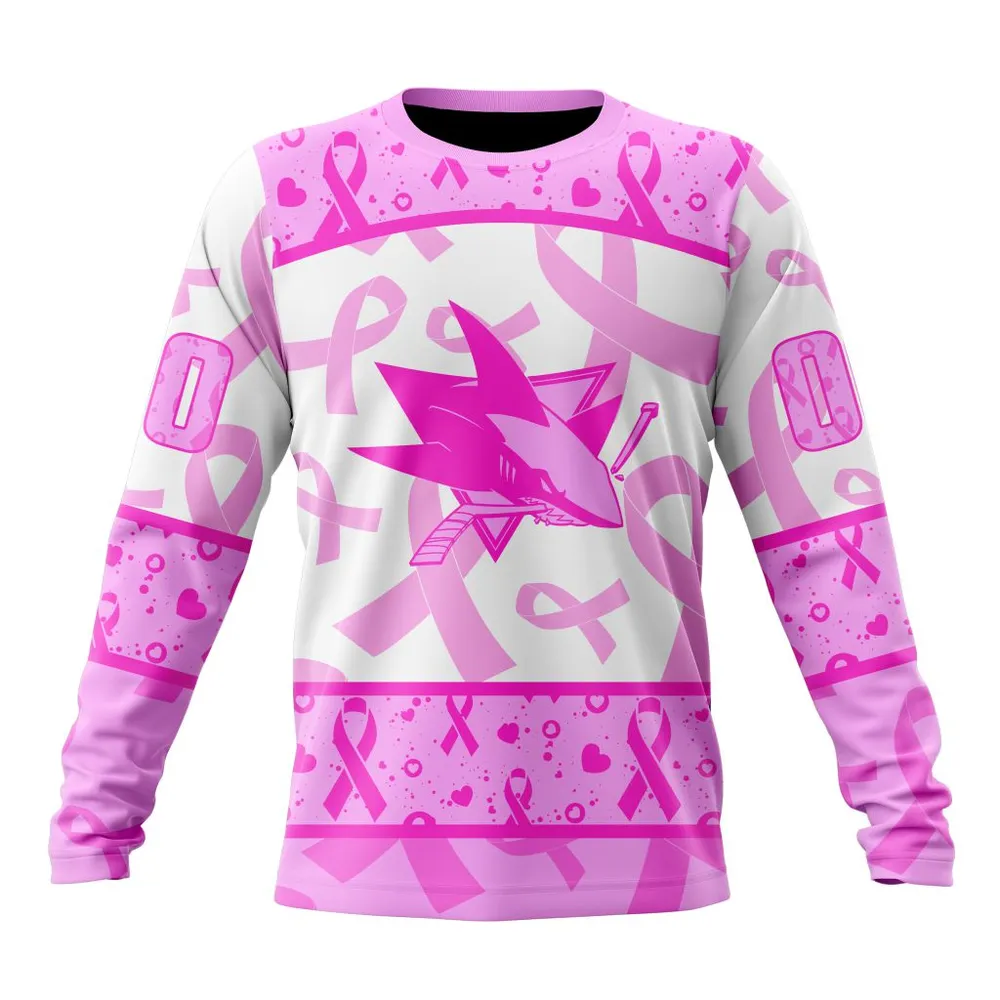 NHL San Jose Sharks Special Pink October Breast Cancer Awareness Month St2302 Long Sleeved Sweatshirt 