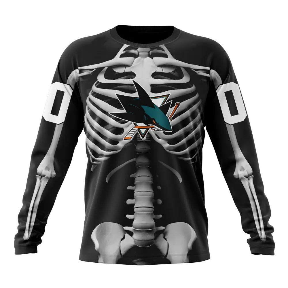 NHL San Jose Sharks Special Skeleton Costume For Halloween St2301 Long Sleeved Sweatshirt 