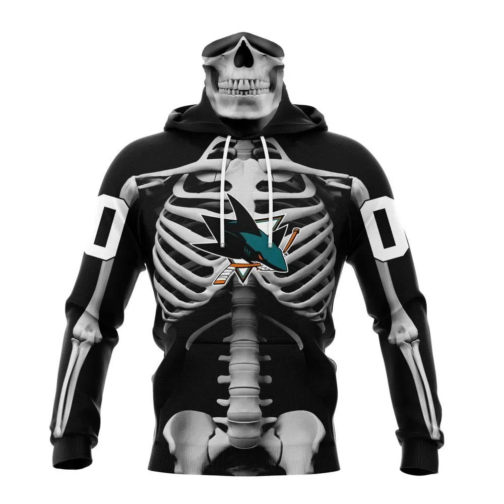 NHL San Jose Sharks Special Skeleton Costume For Halloween St2301 Mask Hoodie