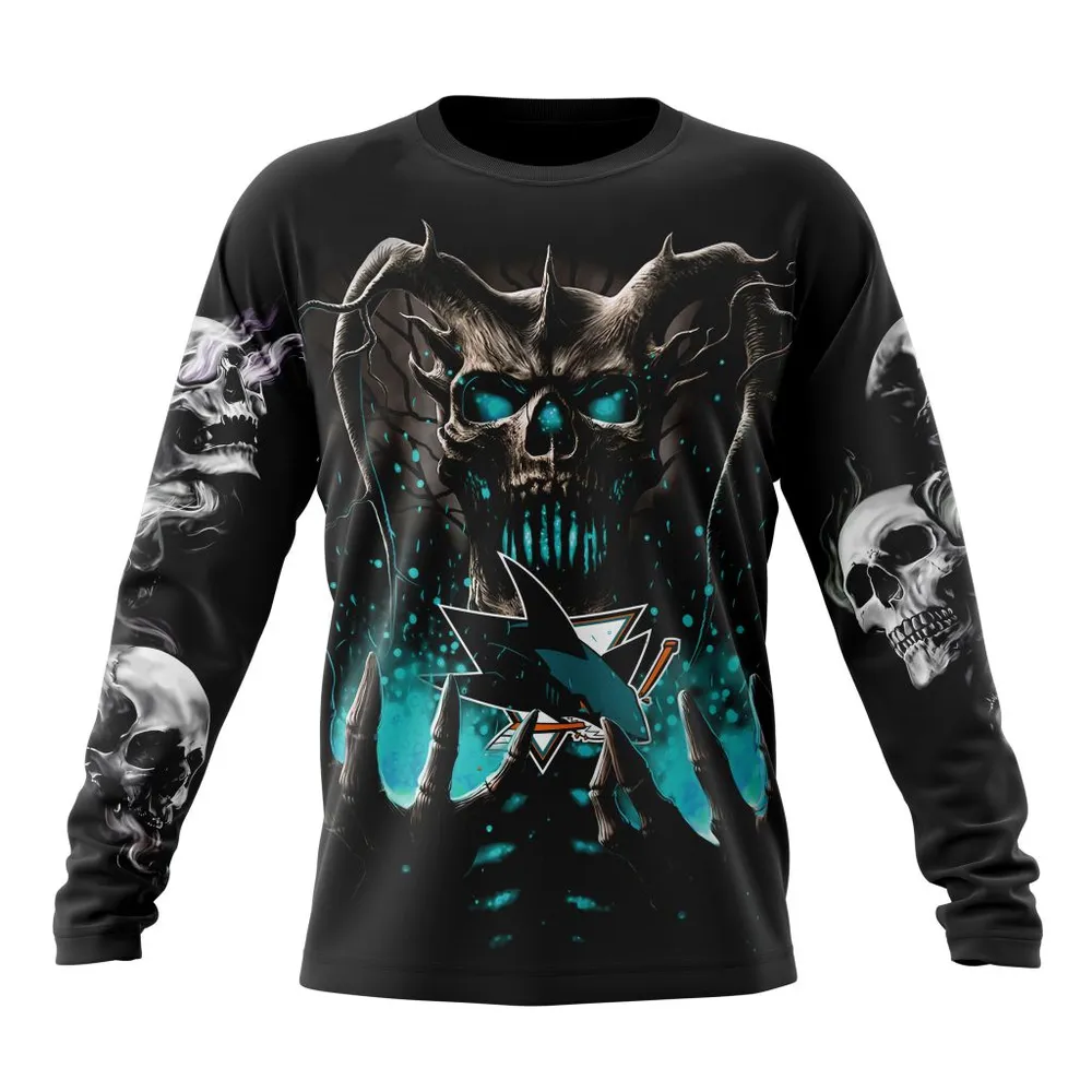 NHL San Jose Sharks Special Skull Art Design St2301 Long Sleeved Sweatshirt 