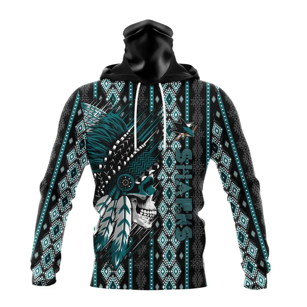 NHL San Jose Sharks Special Skull Native Design St2301 Mask Hoodie