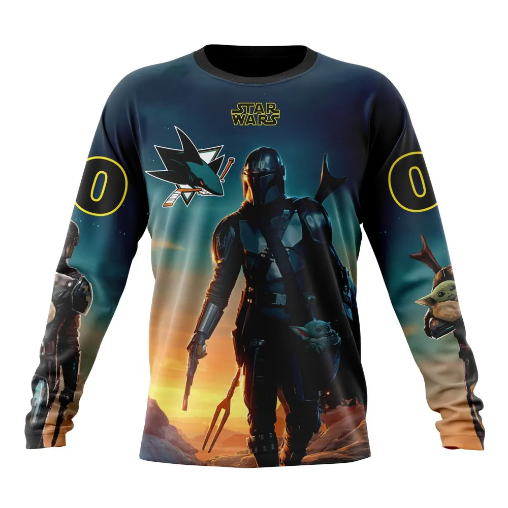 NHL San Jose Sharks Special Star Wars The Mandalorian Design St2401 Long Sleeved Sweatshirt 