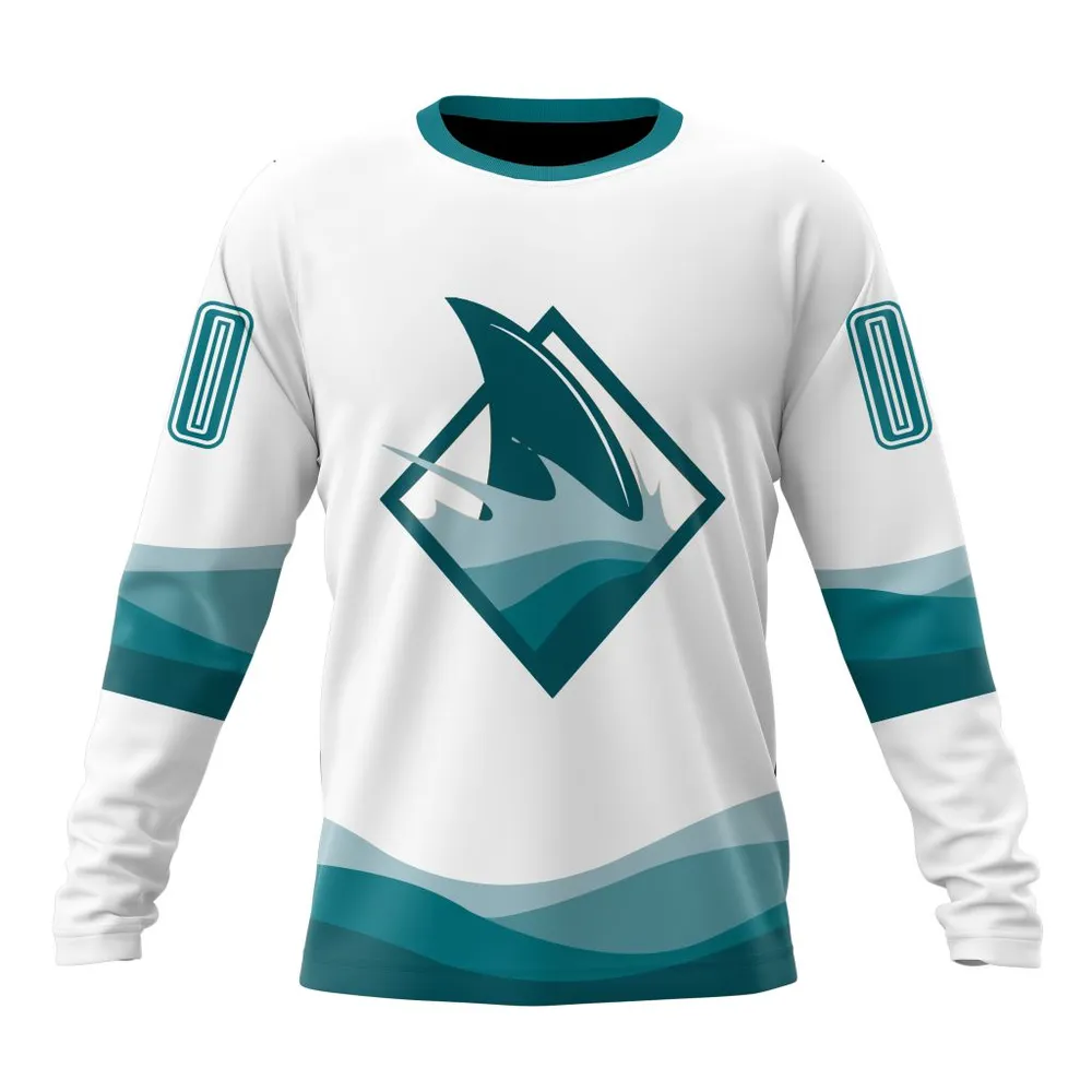 NHL San Jose Sharks Special Whiteout Design St2401 Long Sleeved Sweatshirt 