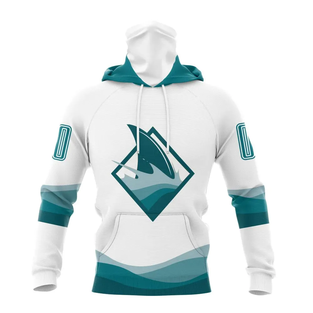 NHL San Jose Sharks Special Whiteout Design St2401 Mask Hoodie