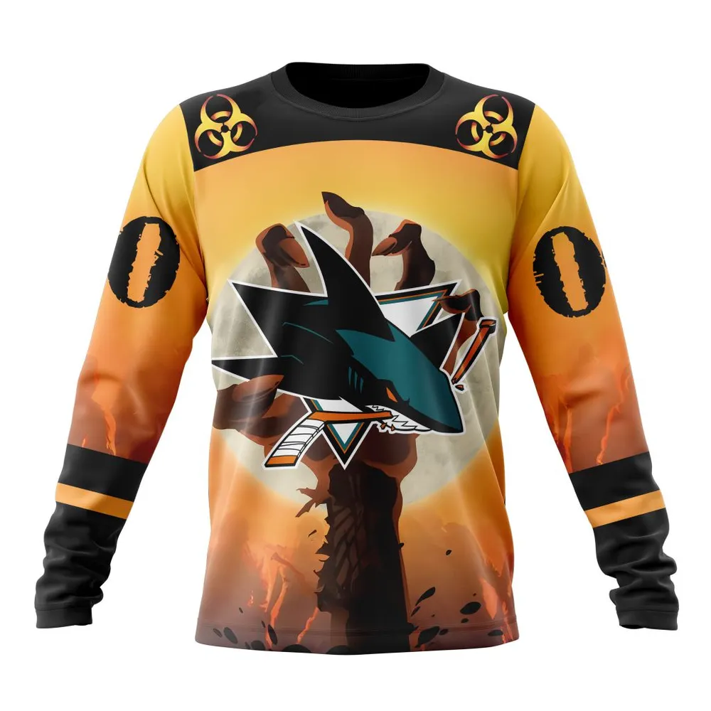 NHL San Jose Sharks Special Zombie Design For Halloween St2305 Long Sleeved Sweatshirt 