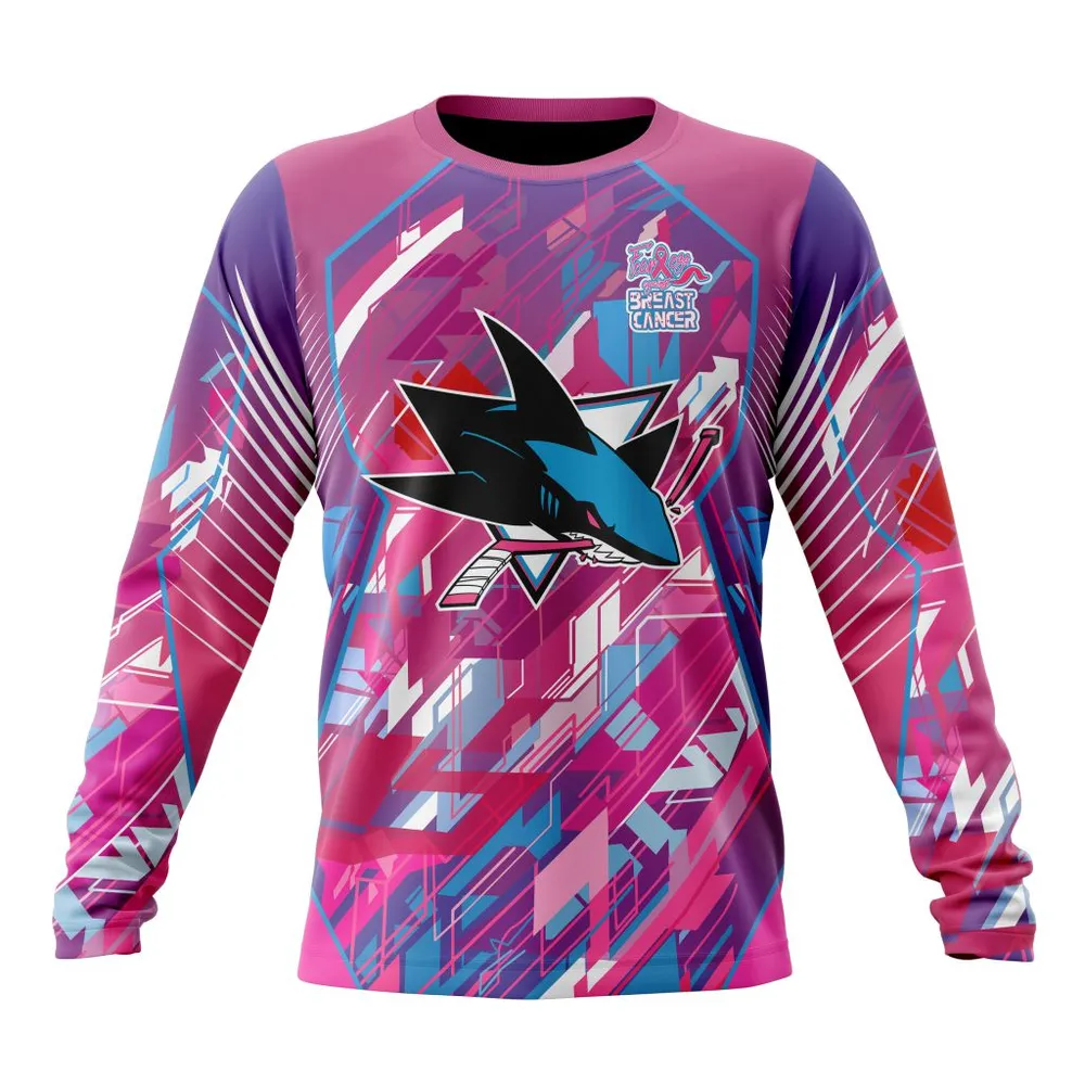 NHL San Jose Sharks | Specialized Design I Pink I Can! Fearless Again Breast Cancer Long Sleeved Sweatshirt 