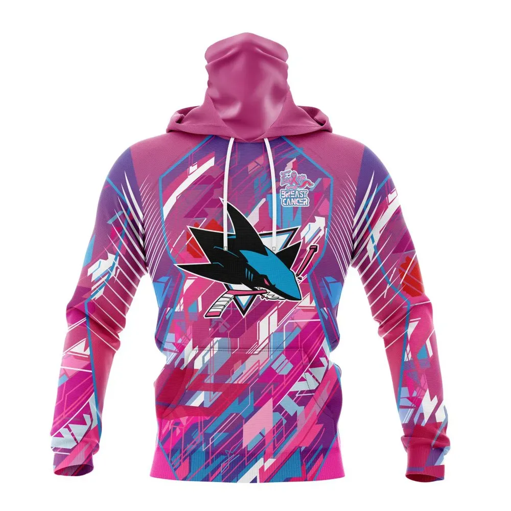 NHL San Jose Sharks | Specialized Design I Pink I Can! Fearless Again Breast Cancer Mask Hoodie