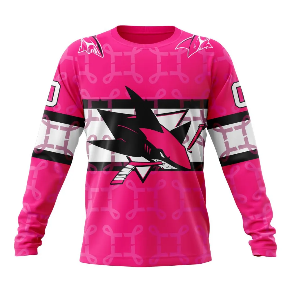 NHL San Jose Sharks | Specialized Design I Pink I Can! In October We Wear Pink Breast Cancer Long Sleeved Sweatshirt 