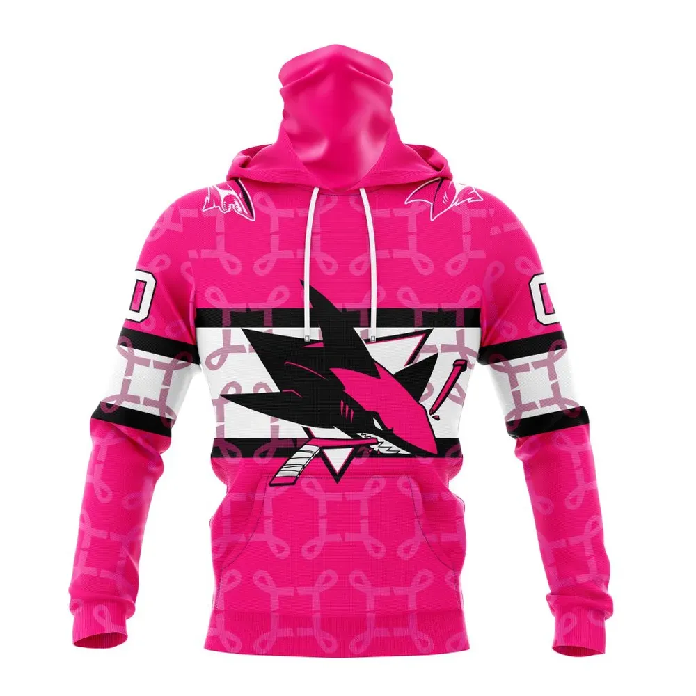 NHL San Jose Sharks | Specialized Design I Pink I Can! In October We Wear Pink Breast Cancer Mask Hoodie