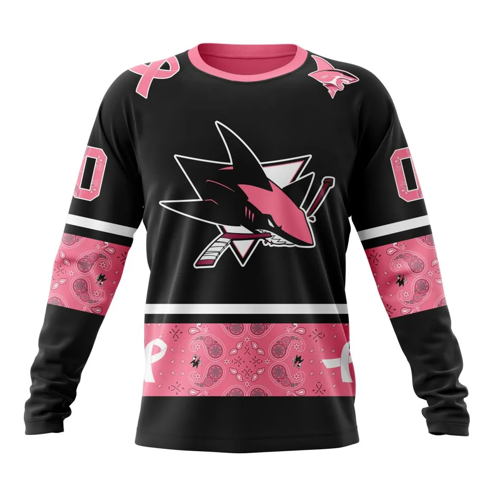 NHL San Jose Sharks | Specialized Design In Classic Style With Paisley! In October We Wear Pink Breast Cancer Long Sleeved Sweatshirt 