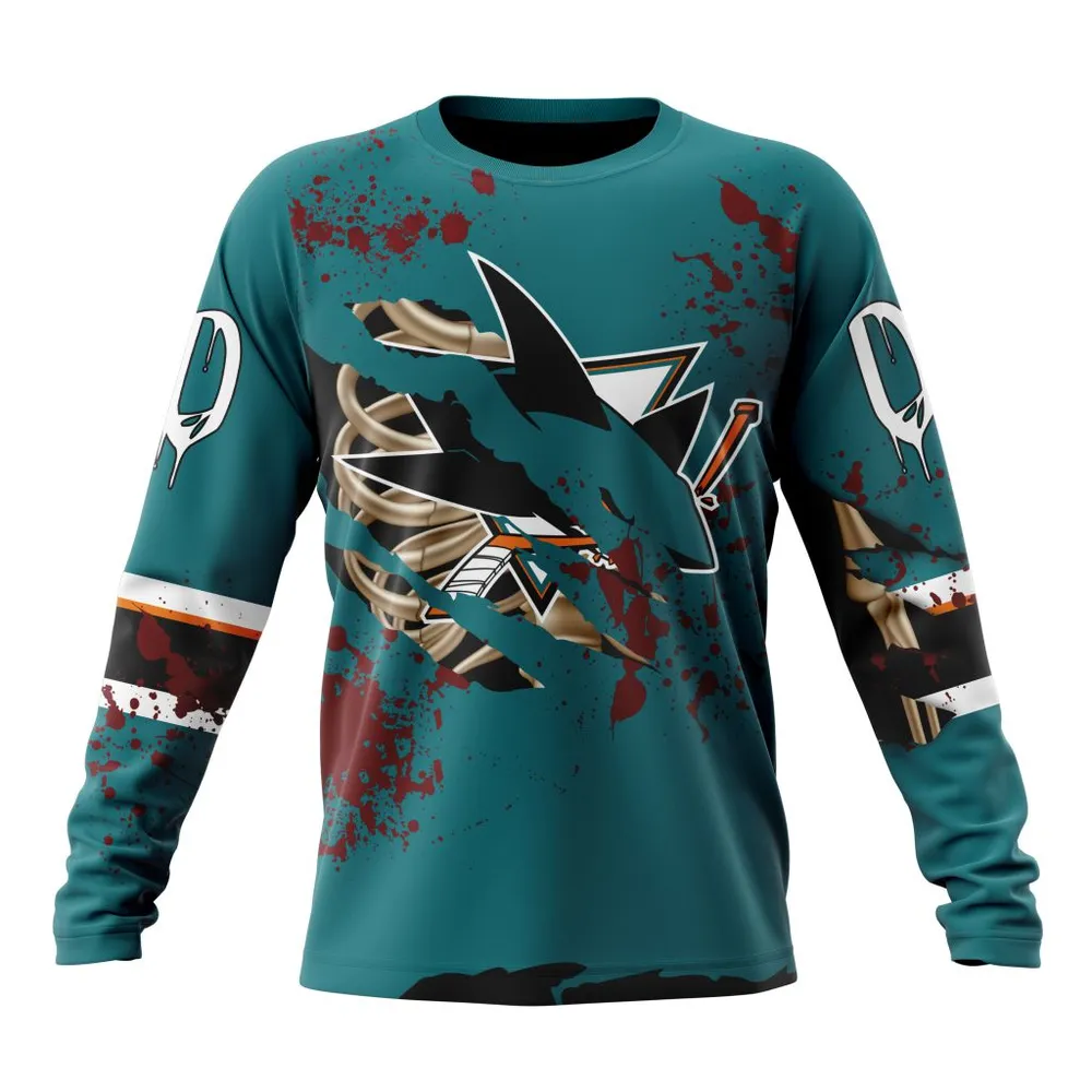 NHL San Jose Sharks | Specialized Design Jersey With Your Ribs For Halloween Long Sleeved Sweatshirt 