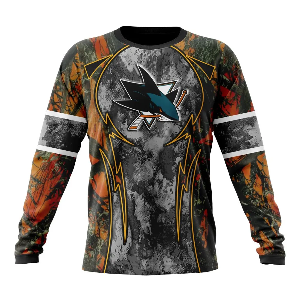 NHL San Jose Sharks | Specialized Design Wih Camo Concepts For Hungting In Forest Long Sleeved Sweatshirt 