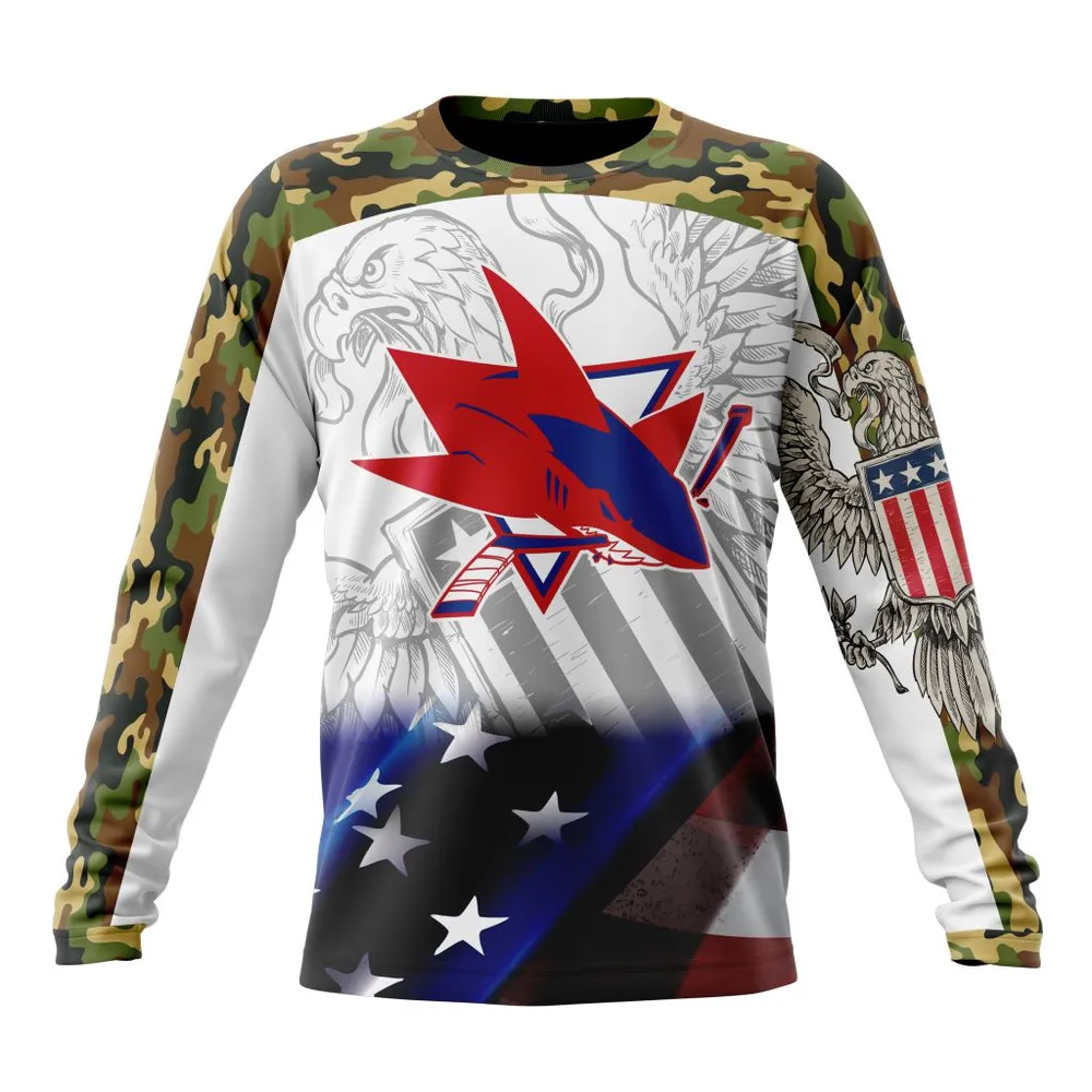 NHL San Jose Sharks | Specialized Design With Our America Flag And Our America Eagle Long Sleeved Sweatshirt 