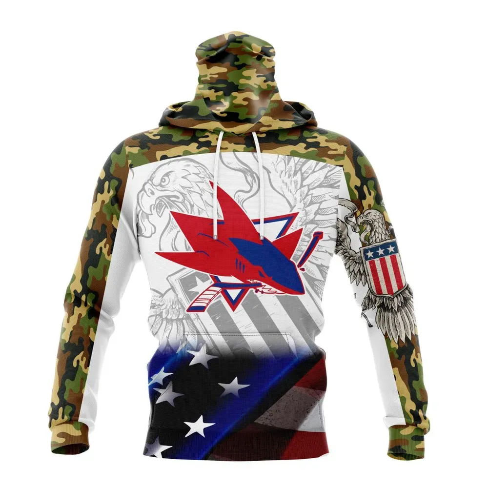 NHL San Jose Sharks | Specialized Design With Our America Flag And Our America Eagle Mask Hoodie