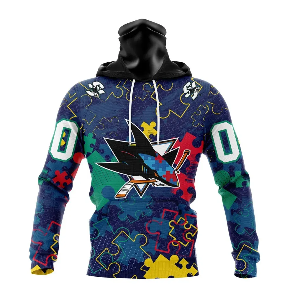 NHL San Jose Sharks | Specialized Fearless Aganst Autism Mask Hoodie