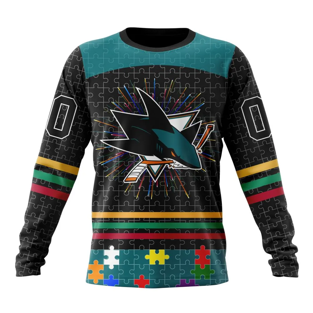 NHL San Jose Sharks | Specialized Fearless Aganst Autism V0122 Long Sleeved Sweatshirt 