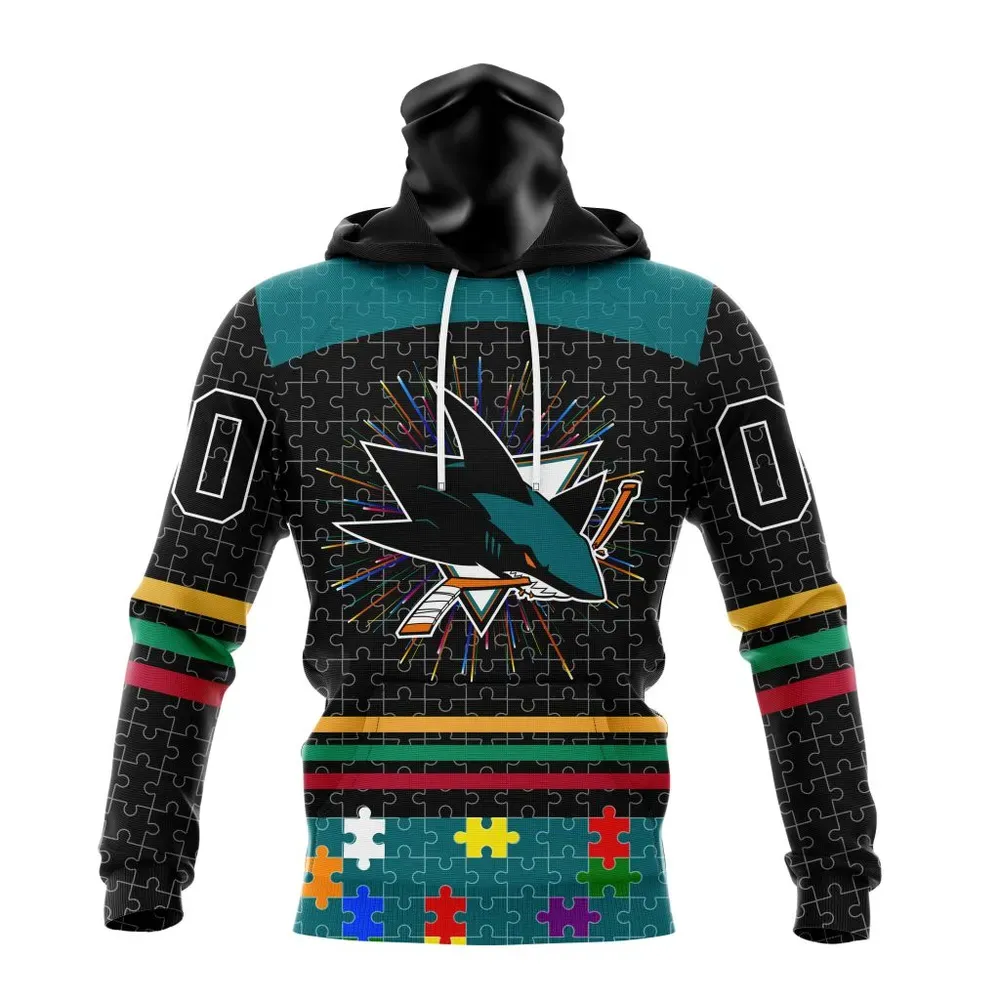 NHL San Jose Sharks | Specialized Fearless Aganst Autism V0122 Mask Hoodie