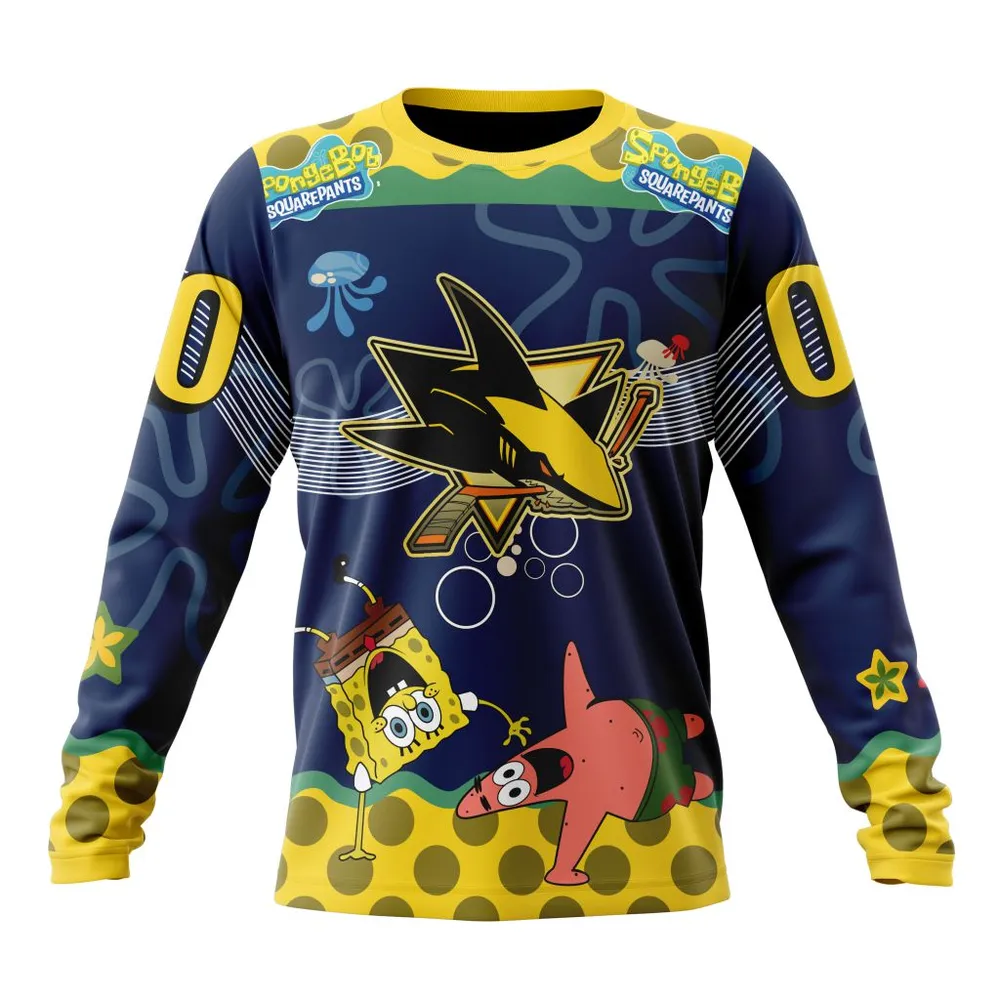 NHL San Jose Sharks | Specialized Jersey With Spongebob Long Sleeved Sweatshirt 