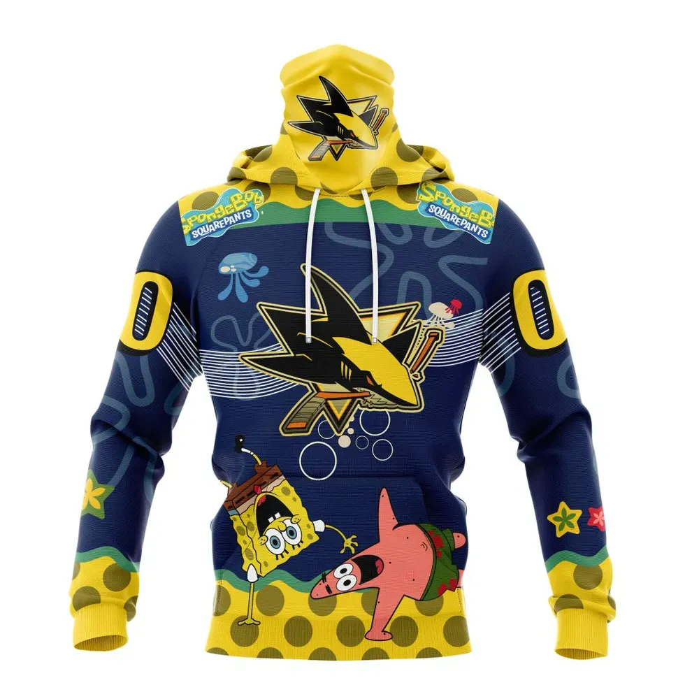 NHL San Jose Sharks | Specialized Jersey With Spongebob Mask Hoodie