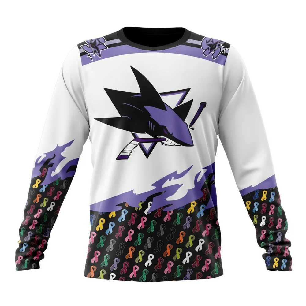 NHL San Jose Sharks | Specialized Kits In October We Stand Together We Can Beat Cancer Long Sleeved Sweatshirt 