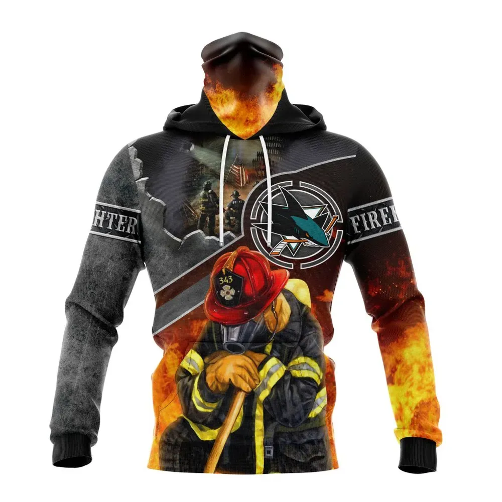 NHL San Jose Sharks | Specialized Kits To Honor Firefighter In Patriot Day We Will Never Forget Mask Hoodie