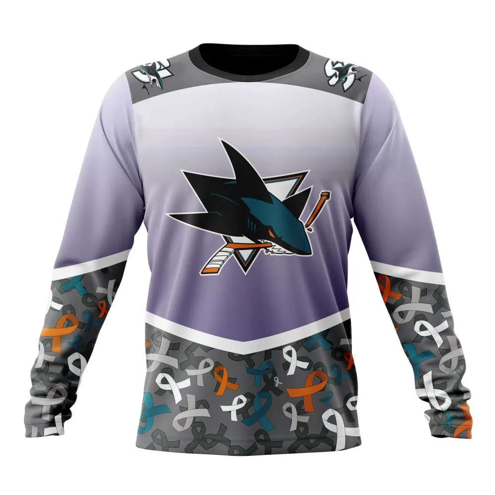 NHL San Jose Sharks | Specialized Sport Fights Again All Cancer V0122 Long Sleeved Sweatshirt 