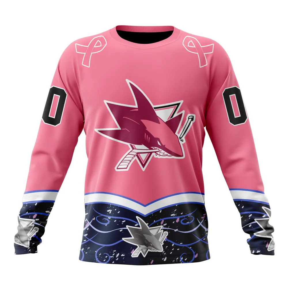 NHL San Jose Sharks | Specialized Unisex For Hockey Fights Cancer Long Sleeved Sweatshirt 