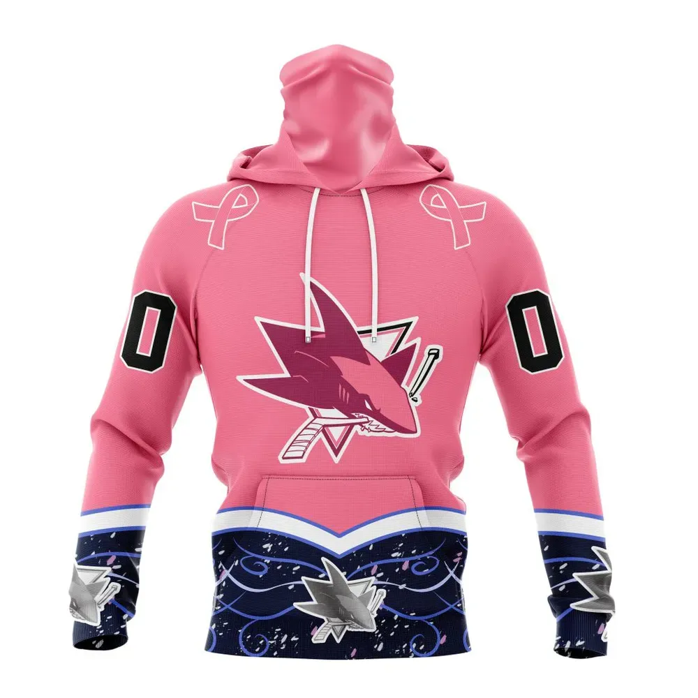 NHL San Jose Sharks | Specialized Unisex For Hockey Fights Cancer Mask Hoodie