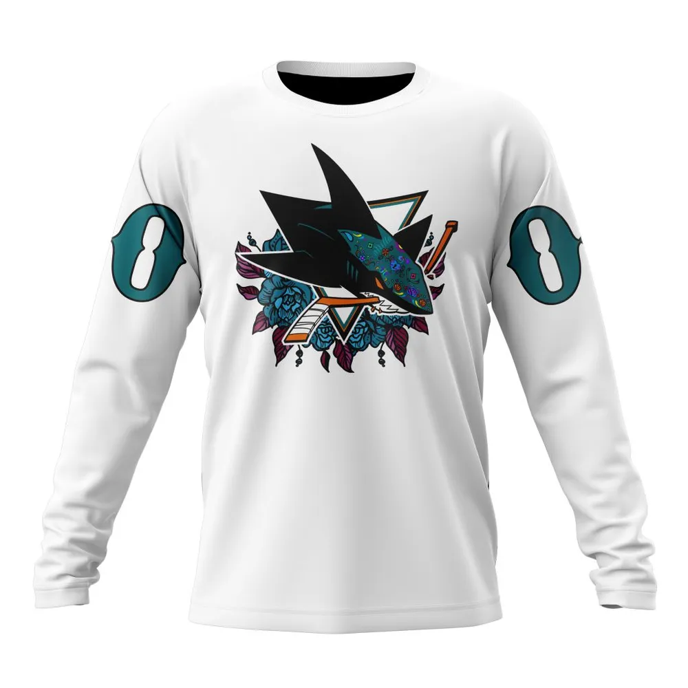 NHL San Jose Sharks | Specialized Unisex Kits Dia De Muertos Long Sleeved Sweatshirt 