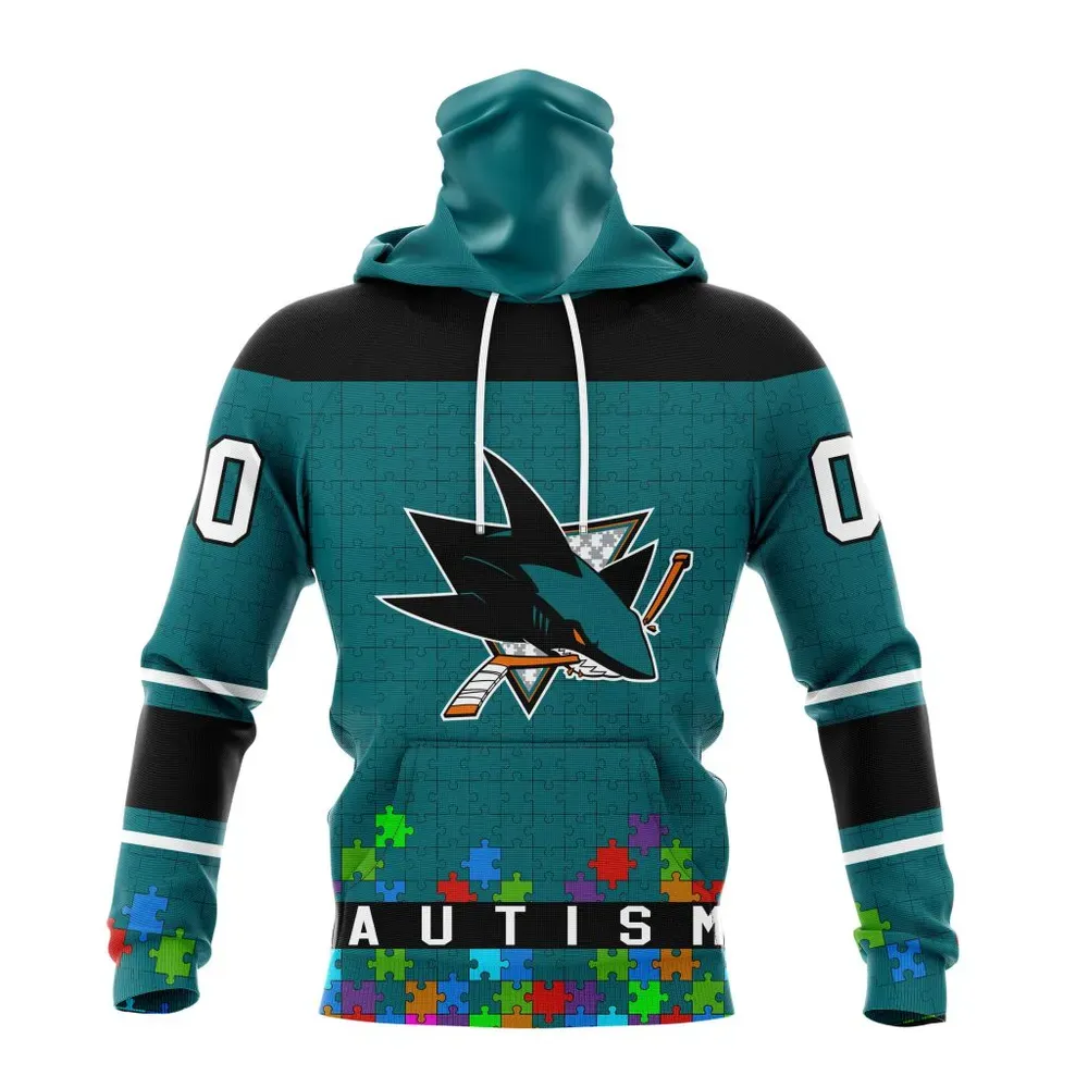 NHL San Jose Sharks | Specialized Unisex Kits Hockey Fights Against Autism Mask Hoodie