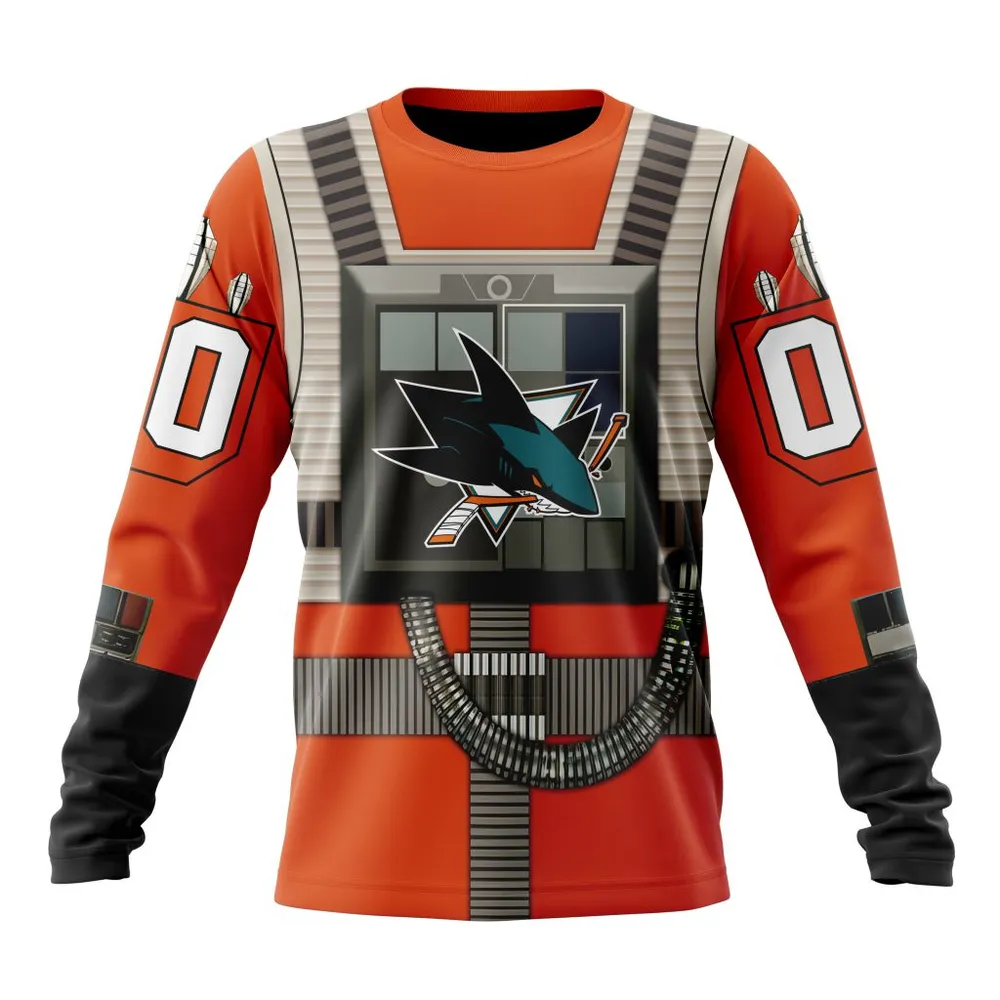 NHL San Jose Sharks Star Wars Rebel Pilot Design St2201 Long Sleeved Sweatshirt 