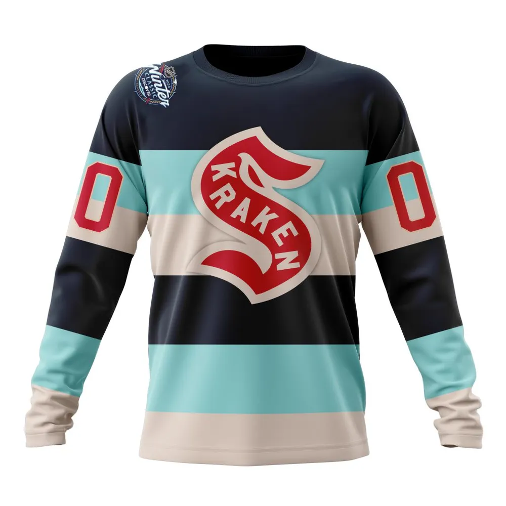 NHL Seattle Kraken 2024 Winter Classic Customized Kits Long Sleeved Sweatshirt 