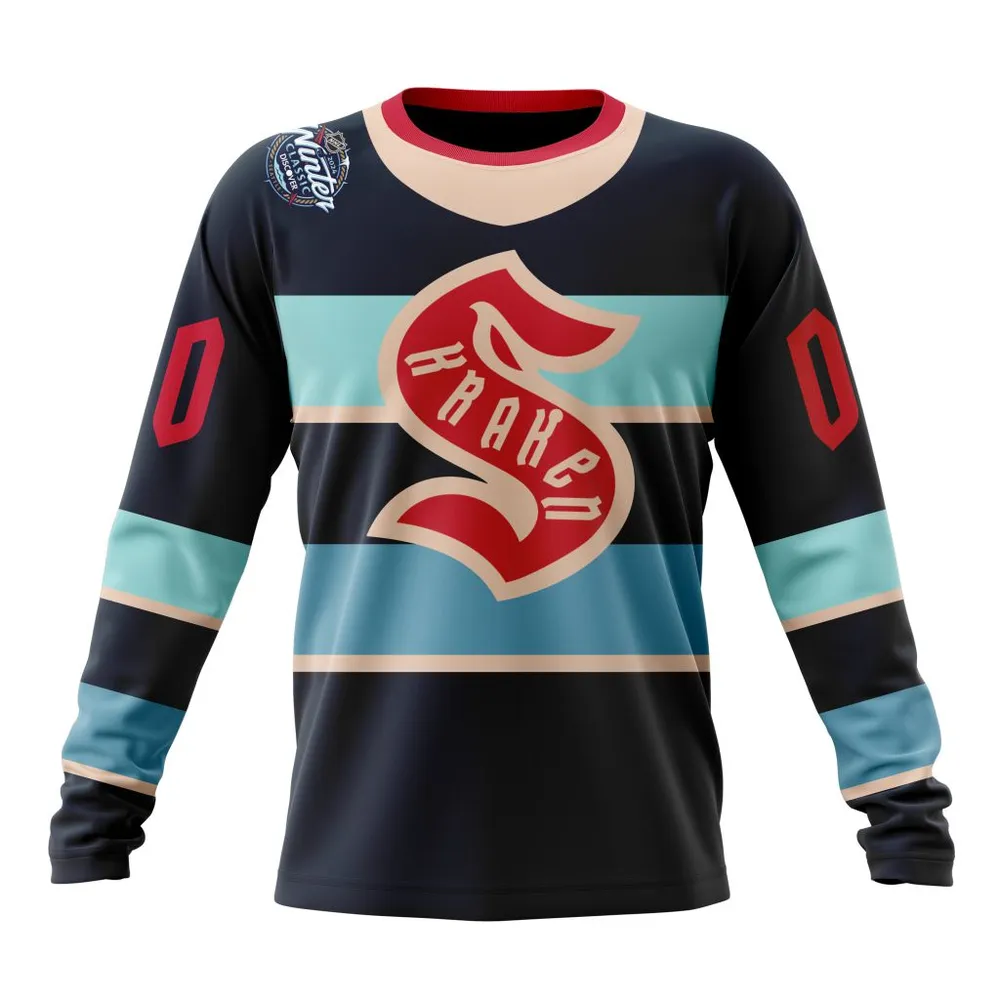 NHL Seattle Kraken 2024 Winter Classic Design Concept Long Sleeved Sweatshirt 