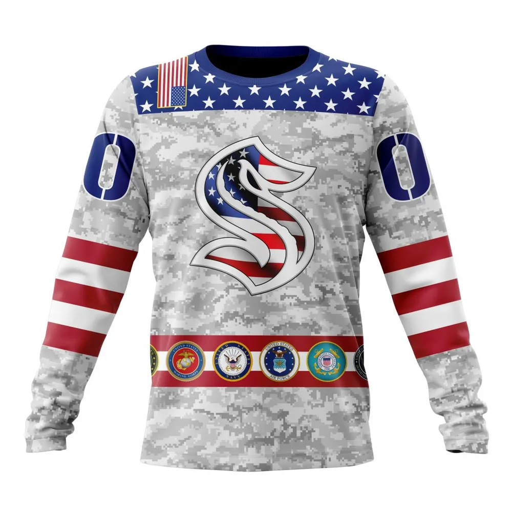 NHL Seattle Kraken Armed Forces Appreciation St2201 Long Sleeved Sweatshirt 