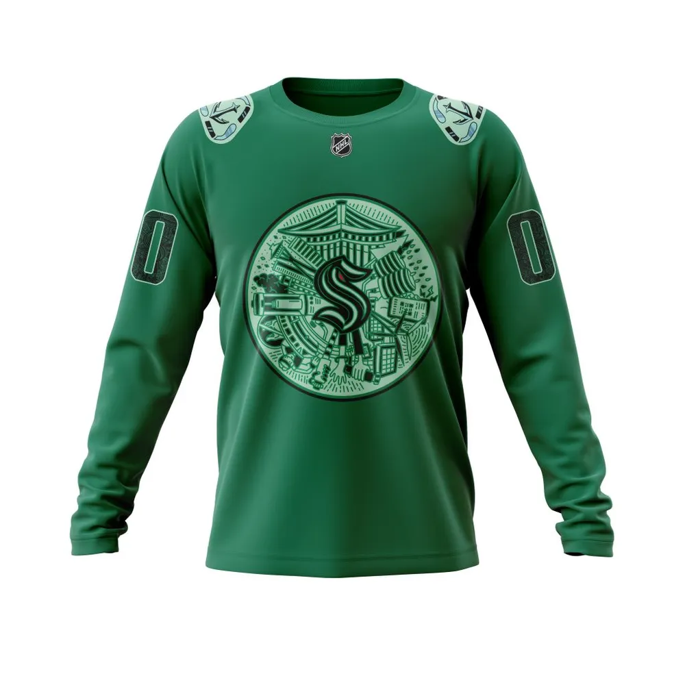 NHL Seattle Kraken Green Night Jersey | Designed By Artist Shogo Ota Long Sleeved Sweatshirt 