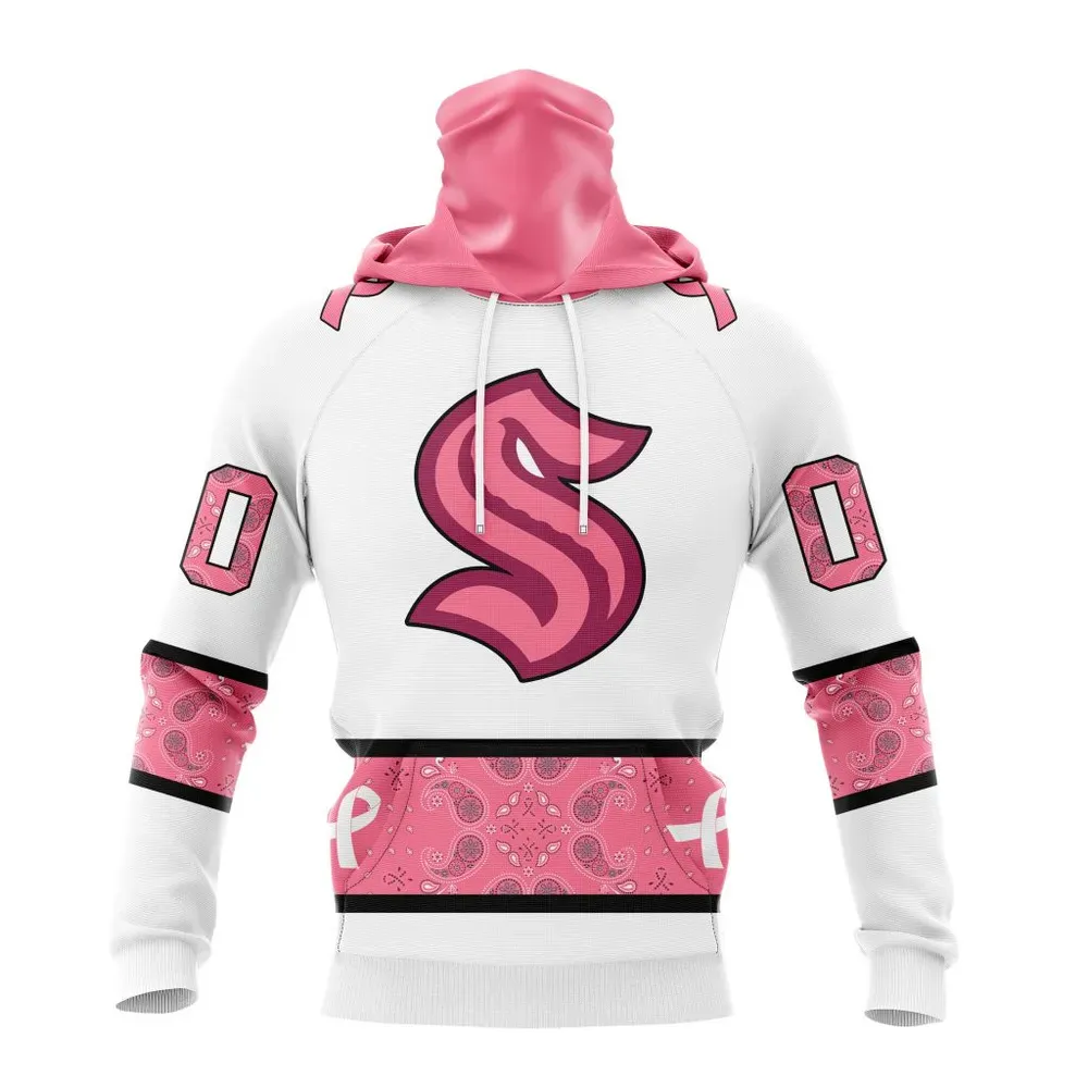 NHL Seattle Kraken In Classic Style With Paisley! In October We Wear Pink Breast Cancer Mask Hoodie