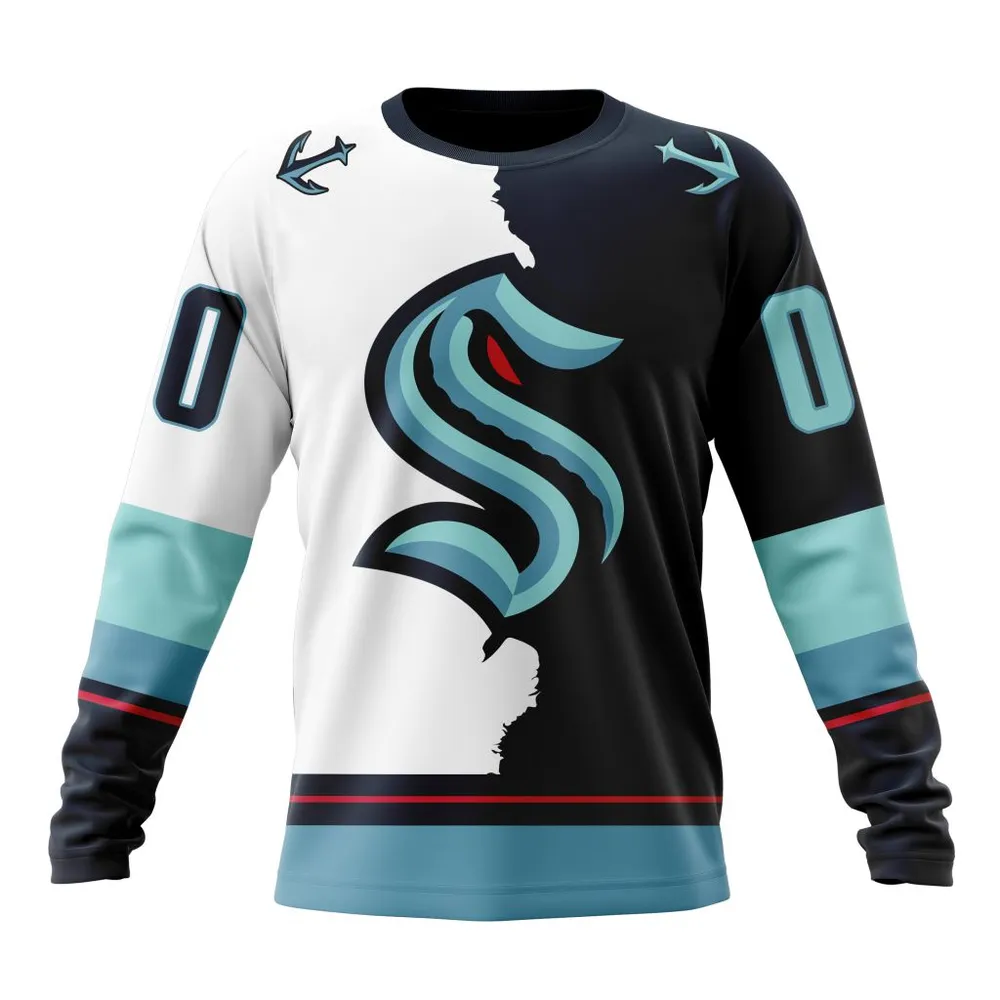 NHL Seattle Kraken Personalize Home Mix Away Kits Long Sleeved Sweatshirt 