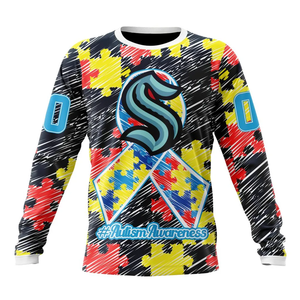 NHL Seattle Kraken Special Autism Awareness Design St2201 Long Sleeved Sweatshirt 