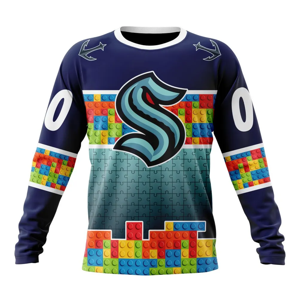 NHL Seattle Kraken Special Autism Awareness Design V2301 Long Sleeved Sweatshirt 