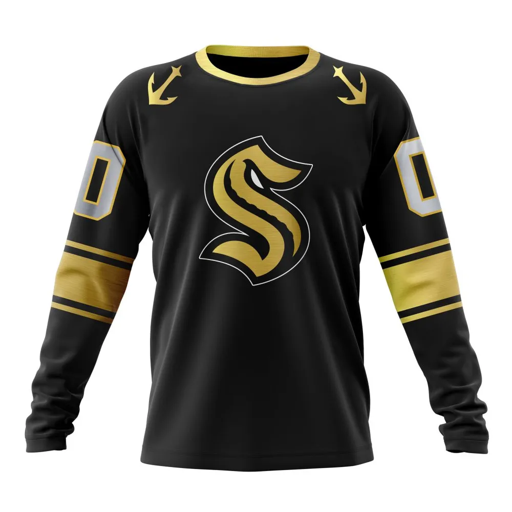 NHL Seattle Kraken Special Black And Gold Design St2401 Long Sleeved Sweatshirt 