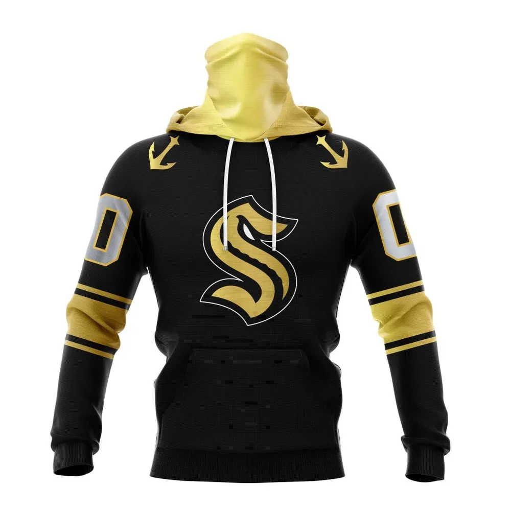 NHL Seattle Kraken Special Black And Gold Design St2401 Mask Hoodie