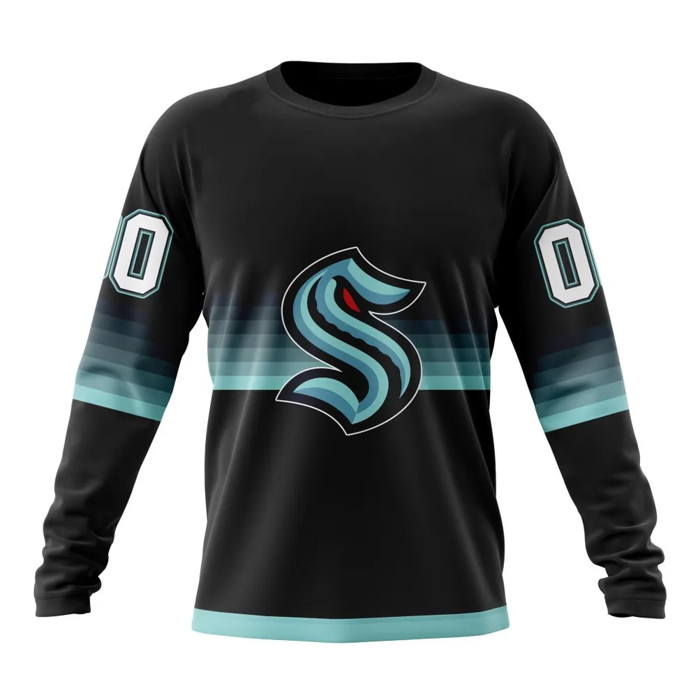 NHL Seattle Kraken Special Black And Gradient Design St2301 Long Sleeved Sweatshirt 