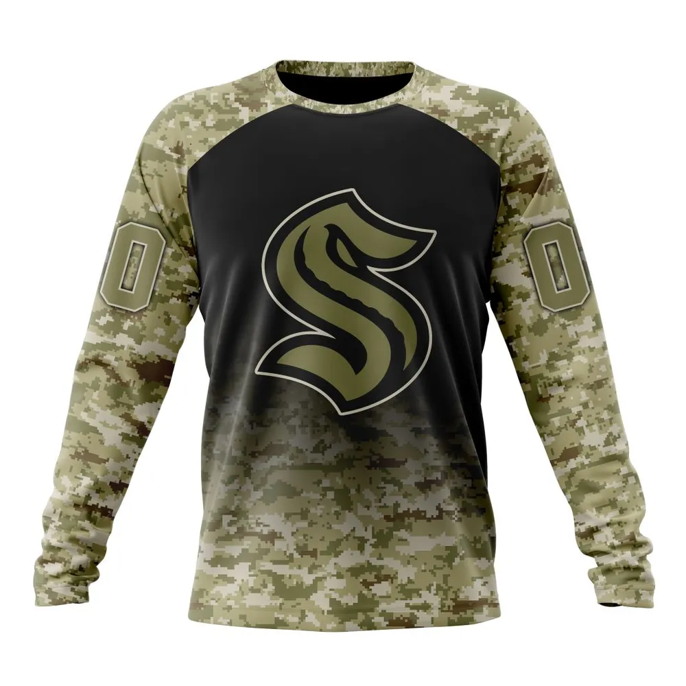 NHL Seattle Kraken Special Camo Design For Veterans Day St2302 Long Sleeved Sweatshirt 