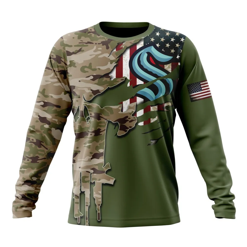 NHL Seattle Kraken Special Camo Skull Design St2303 Long Sleeved Sweatshirt 