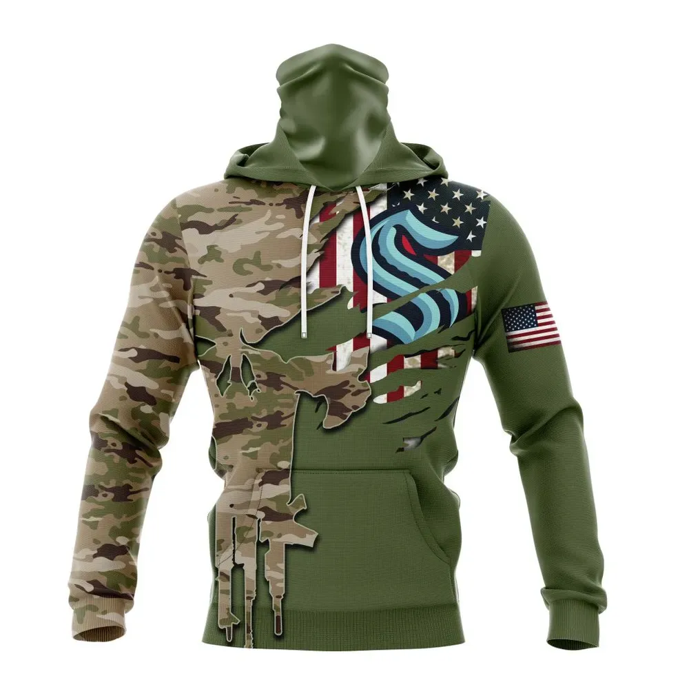 NHL Seattle Kraken Special Camo Skull Design St2303 Mask Hoodie