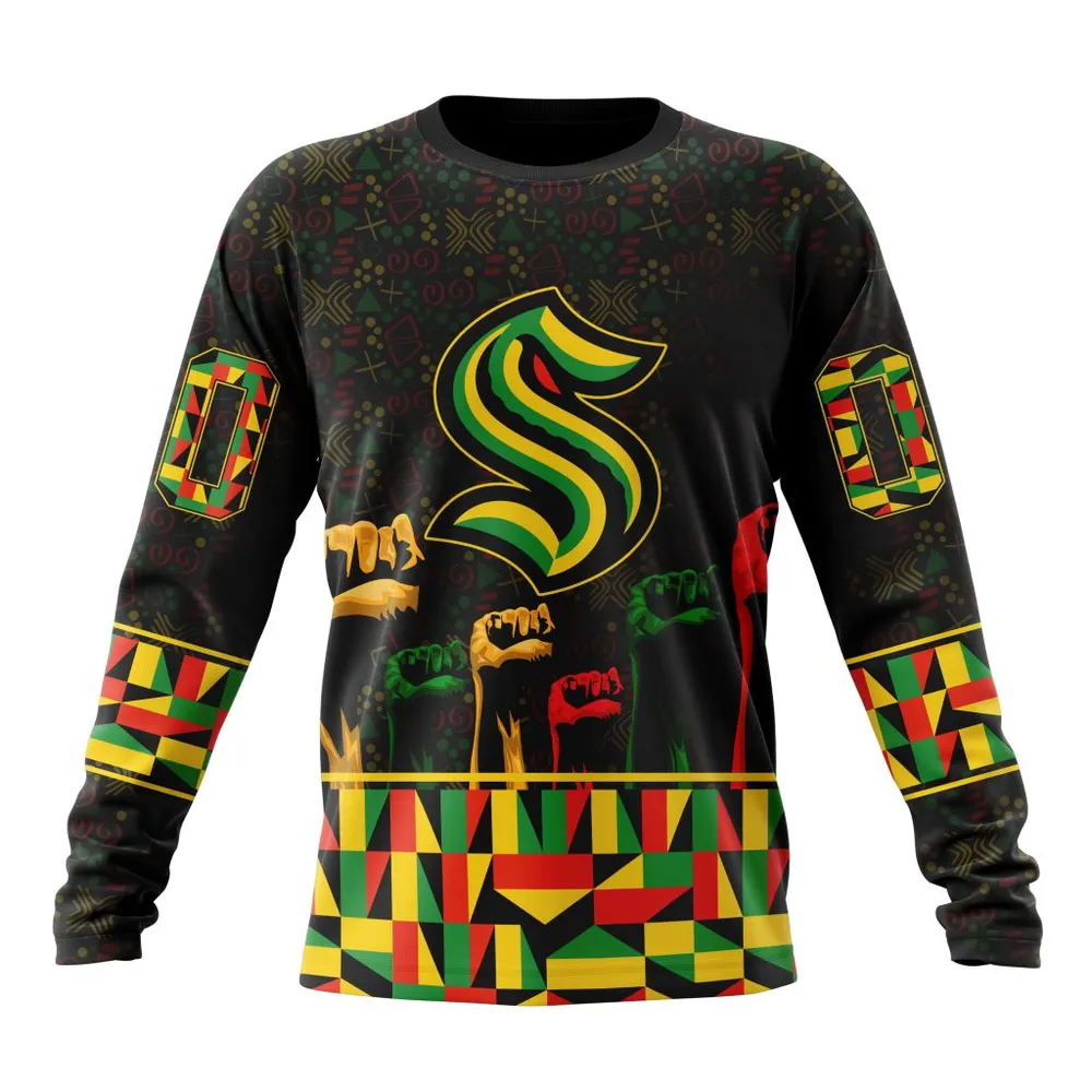 NHL Seattle Kraken Special Design Celebrate Black History Month St2201 Long Sleeved Sweatshirt 